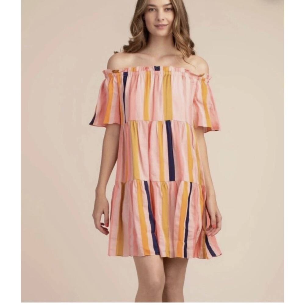 Trina Turk Womens Off The Shoulder Italian Cabana Striped Dreamy Dress Size 14